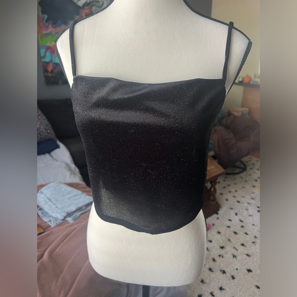 Black Velvet Crop Top with Tie Back - Picture 2 of 6